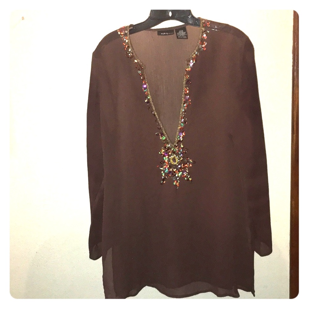 Mixit brown sheer cover all with color sequins